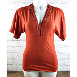 Deletta Anthropologie Burnt Orange Colored Fastened Portals Top ~ Size Small